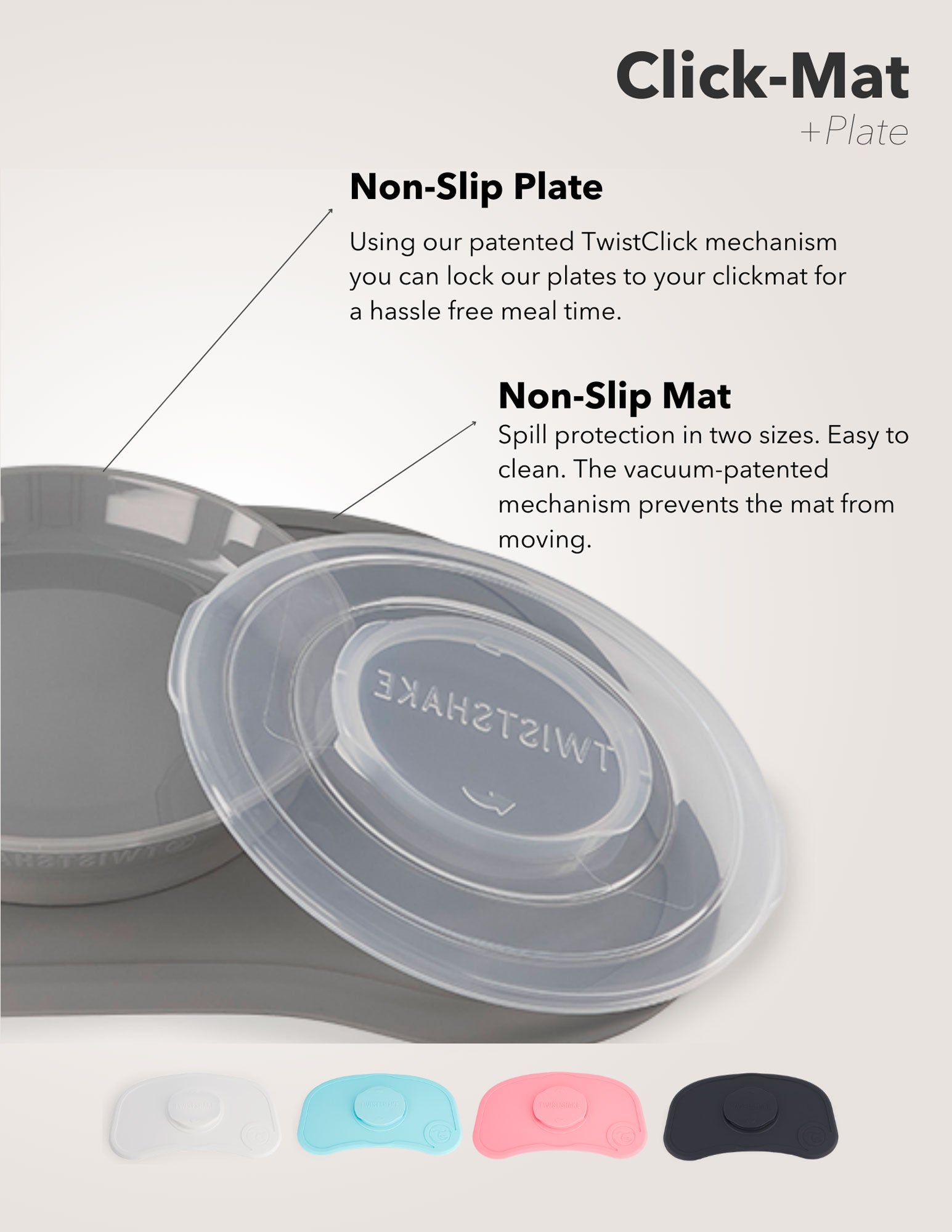 Twistshake Click Mat Mini + Plate Allow You To Focus On Eating grey